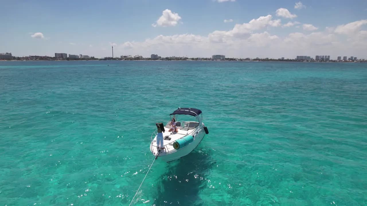 The first stretch of a private yacht day leaving Cancún behind